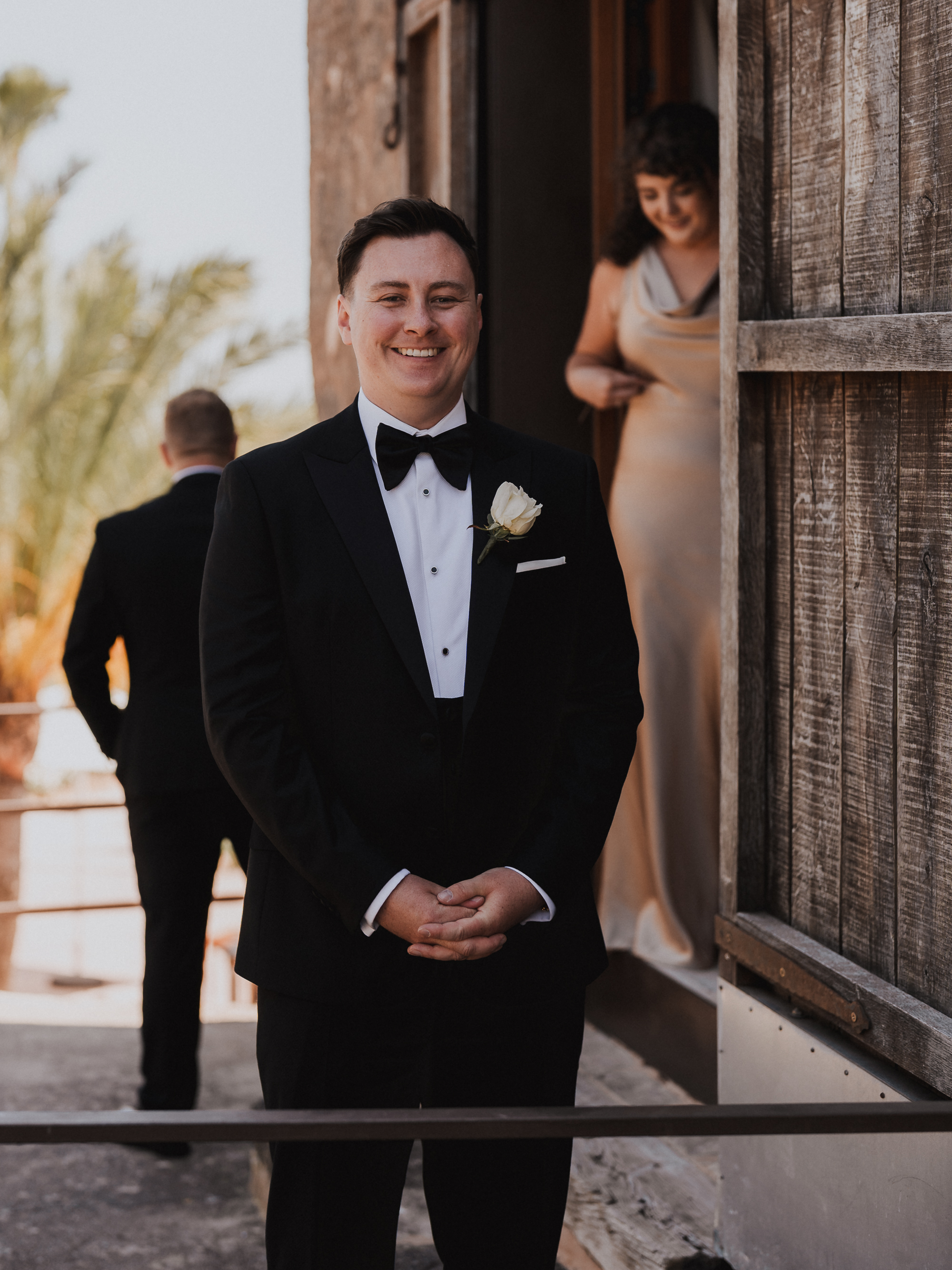 Emotional first look moment between two grooms during their Mallorca wedding at Finca Son Mir photographed by Photos by Ville