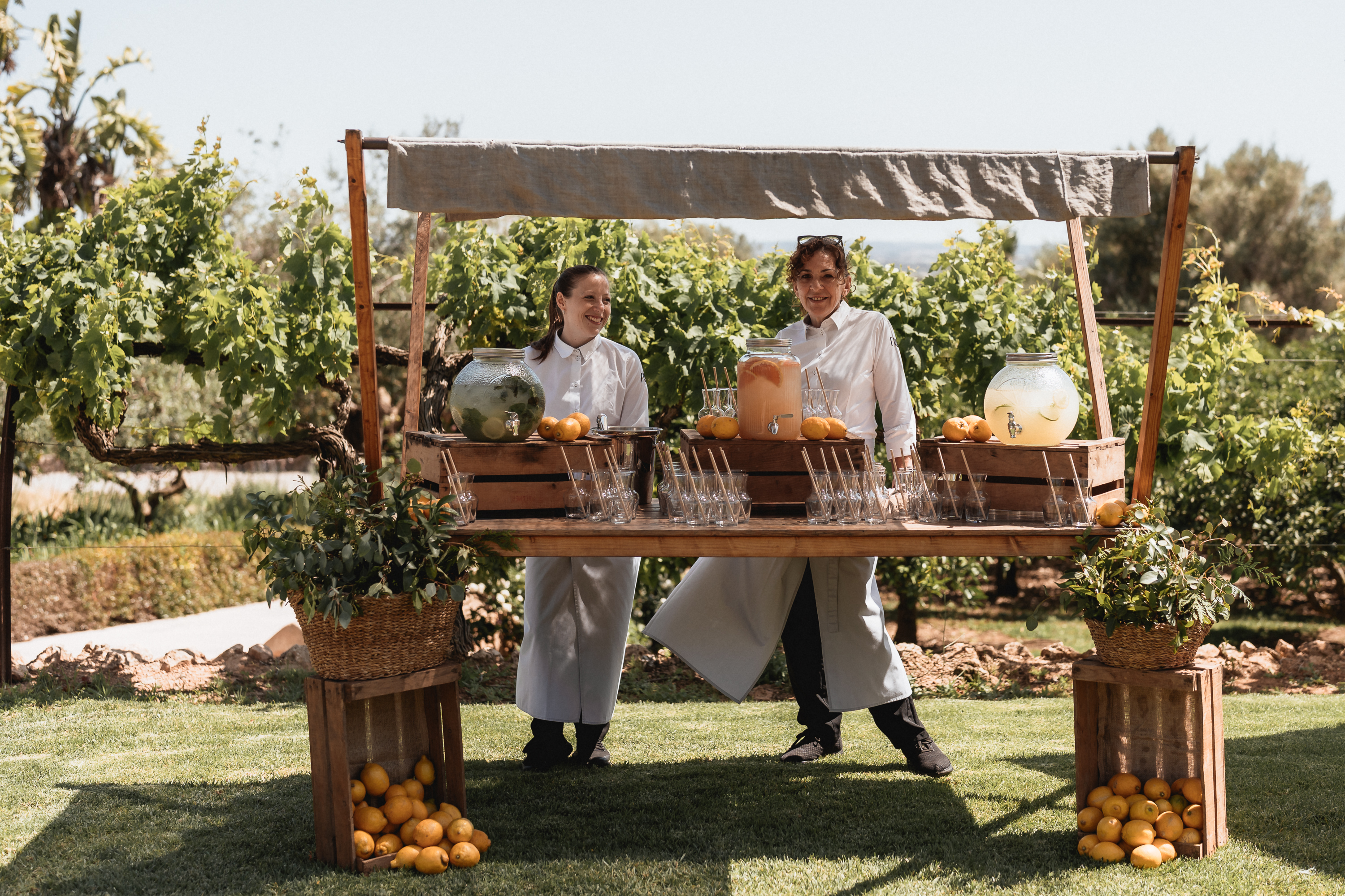 Lemonade table setup by Fosh Catering at a wedding in Mallorca