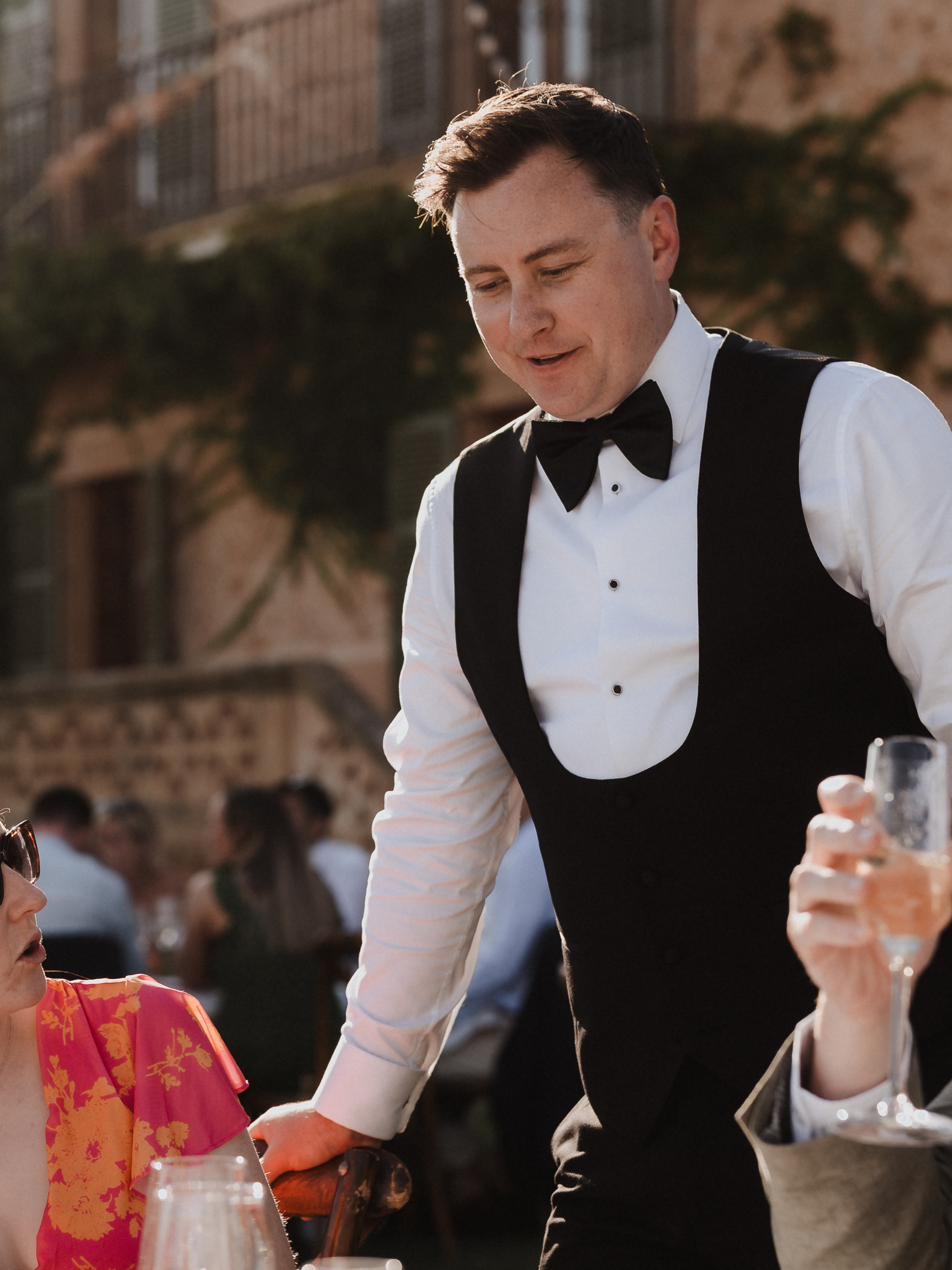 Groom talking with guests during dinner at Finca Son Mir Mallorca